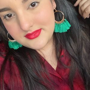 Green tassel earrings